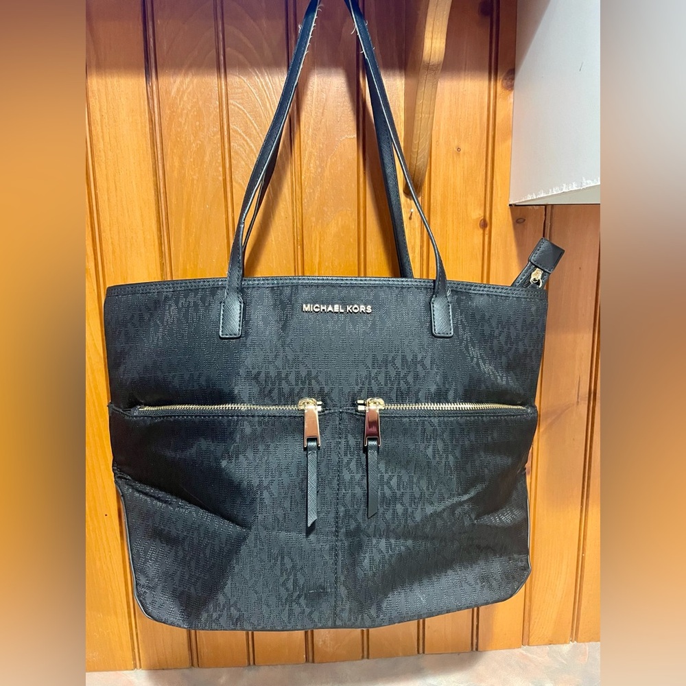 Michael Kors Black MK Logo Zip Front Tote